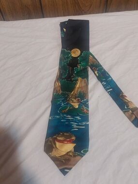 Budweiser Men's Neck Tie Vintage 90s Frogs & Lizard Commercial 1995 100 Silk